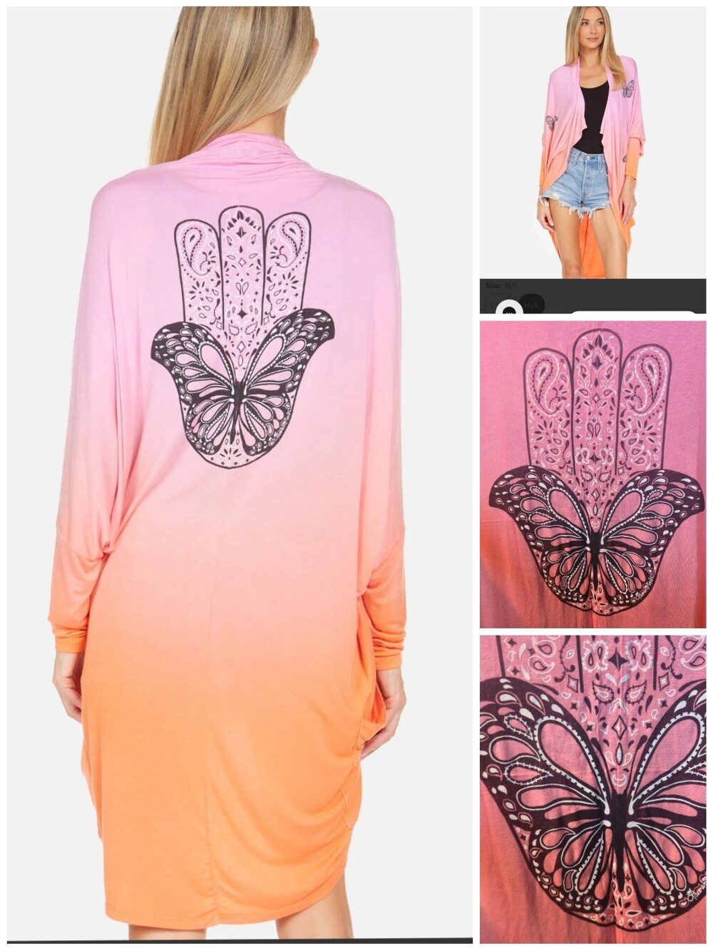 Lauren Moshi Ramona Butterfly Oversized "Cardigan" Size Med/Large